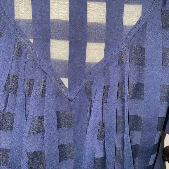 Current Air Anthropologie Blouse SP Short Sleeve Button Up Plaid Sheer Bows - Picture 11 of 16